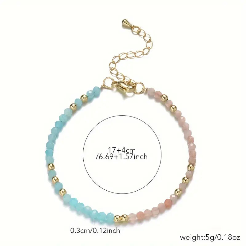 Spring 3 - Amazonite & Sunstone beaded bracelet with gold clasp