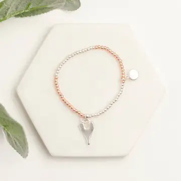 Lily 6 - Silver  & Rose Gold Beaded Bracelet with Heart Pendant
