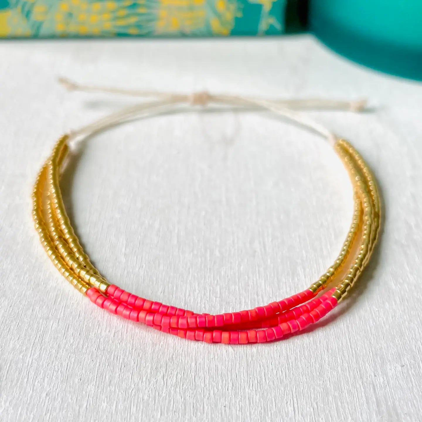 Chloe - Myuki Bead Watermelon and Gold - 3 Strands Adjustable Bracelet