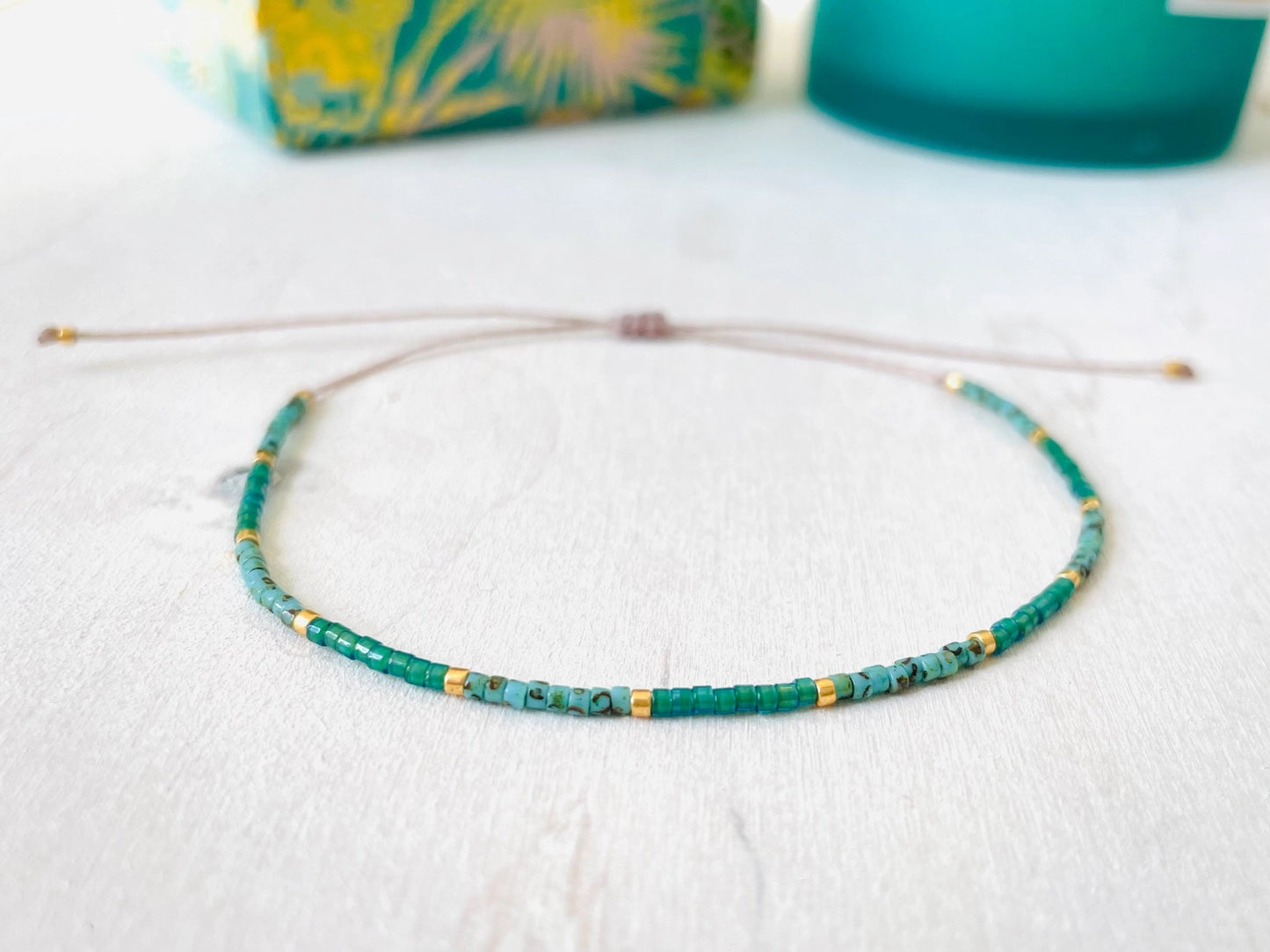 Chloe 9 - Miyuki Beads -  Green and Gold - Adjustable Bracelet
