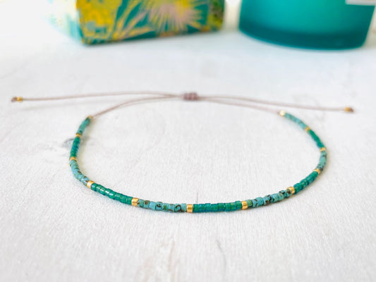 Chloe 9 - Miyuki Beads -  Green and Gold - Adjustable Bracelet