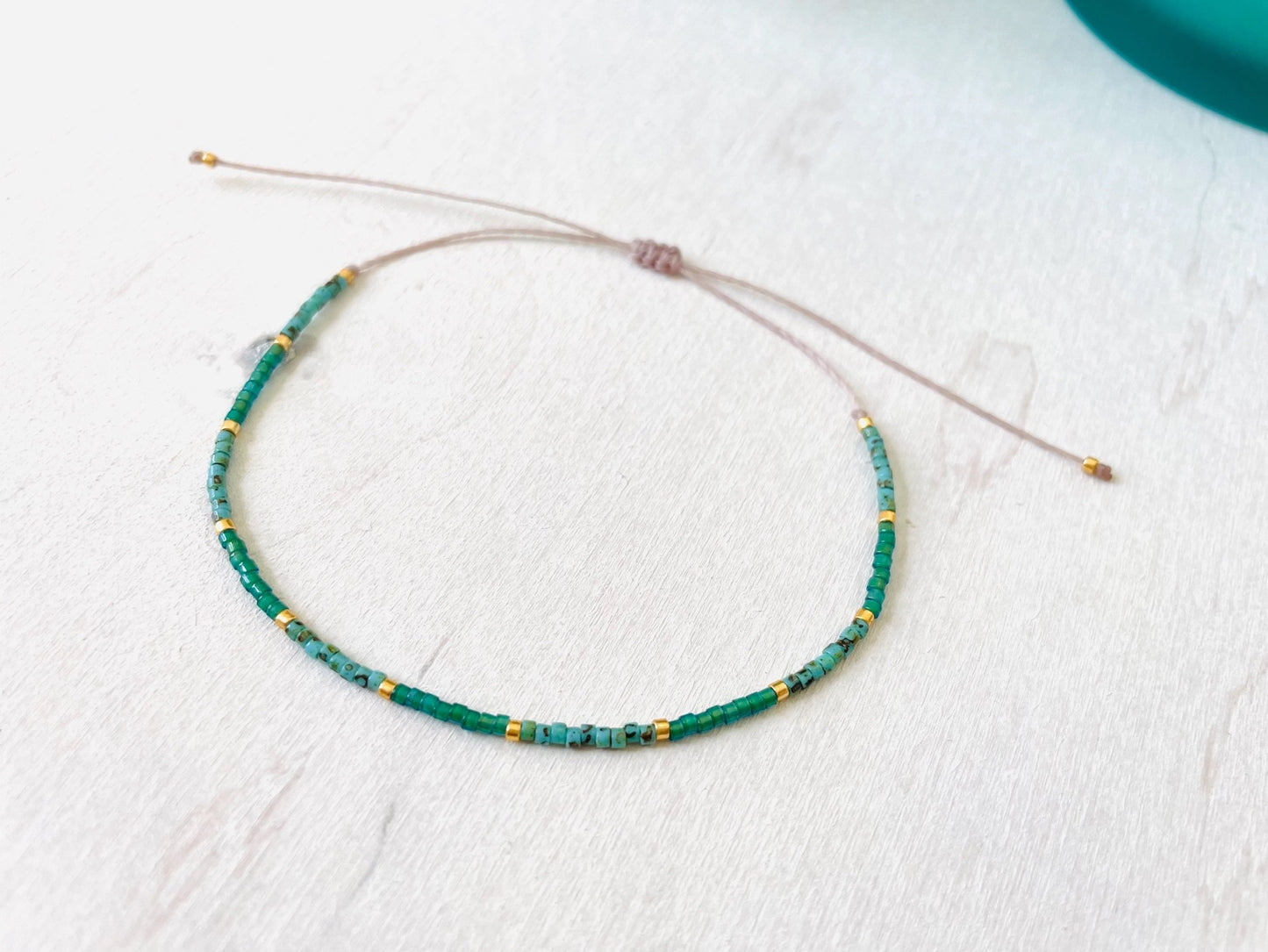 Chloe 9 - Miyuki Beads -  Green and Gold - Adjustable Bracelet
