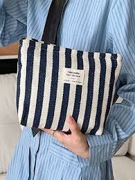 Women's Makeup Bag: Dark Blue & White Stripe