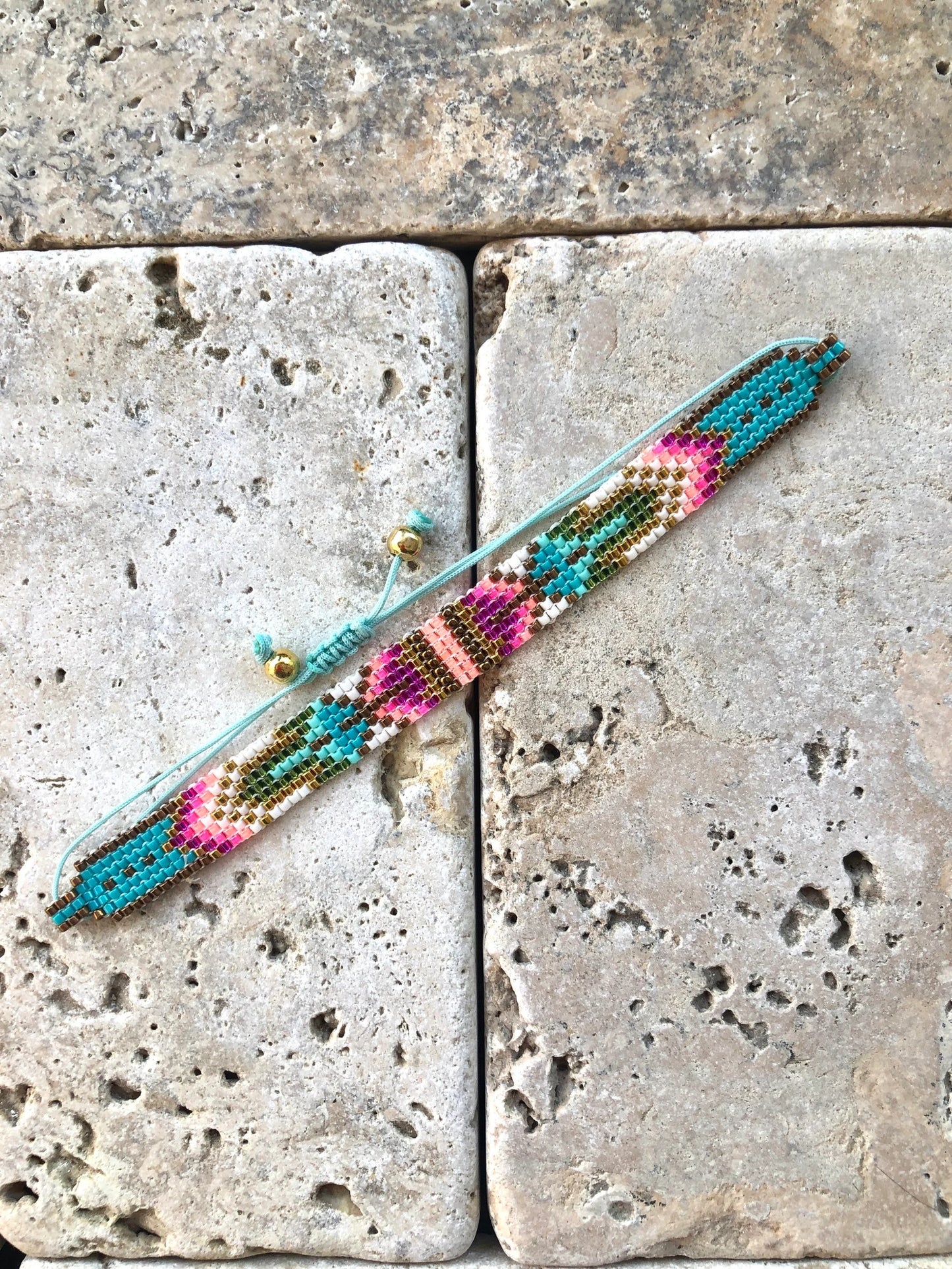 La Petite 3 - Braided Bracelet Bright Multi-Coloured Miyuki beads with adjustable cord