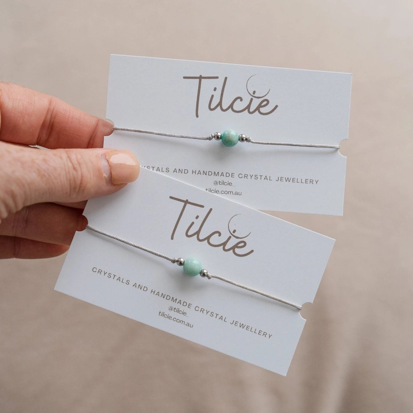 Krystal 5 - Amazonite Crystal on silver adjustable cord and small silver beads