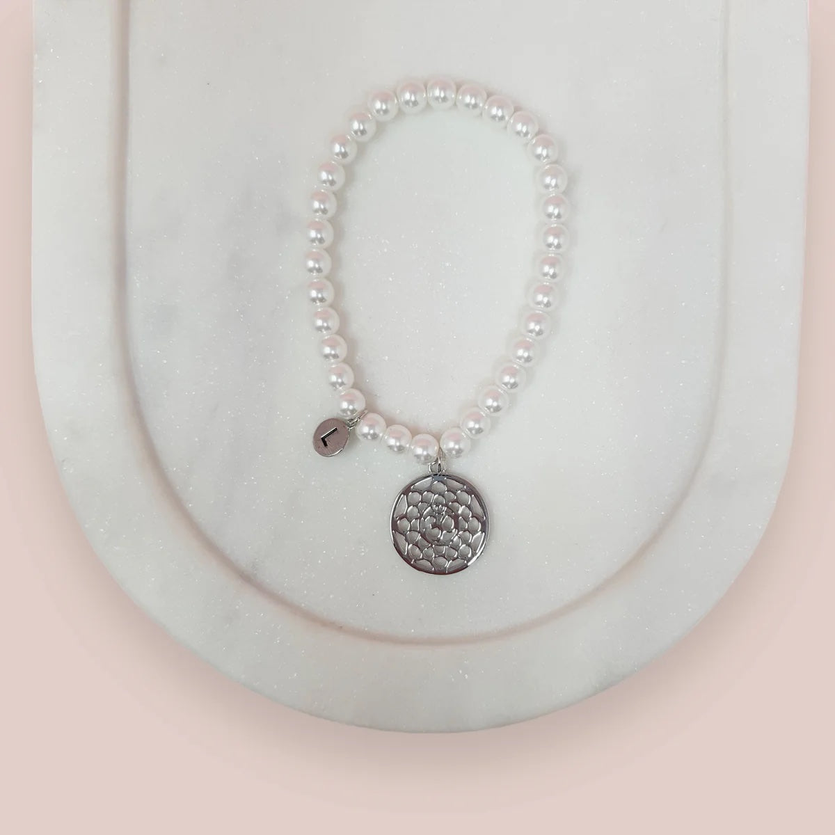 Lily 4 - Pearl and Silver Beaded Bracelet with Pendant