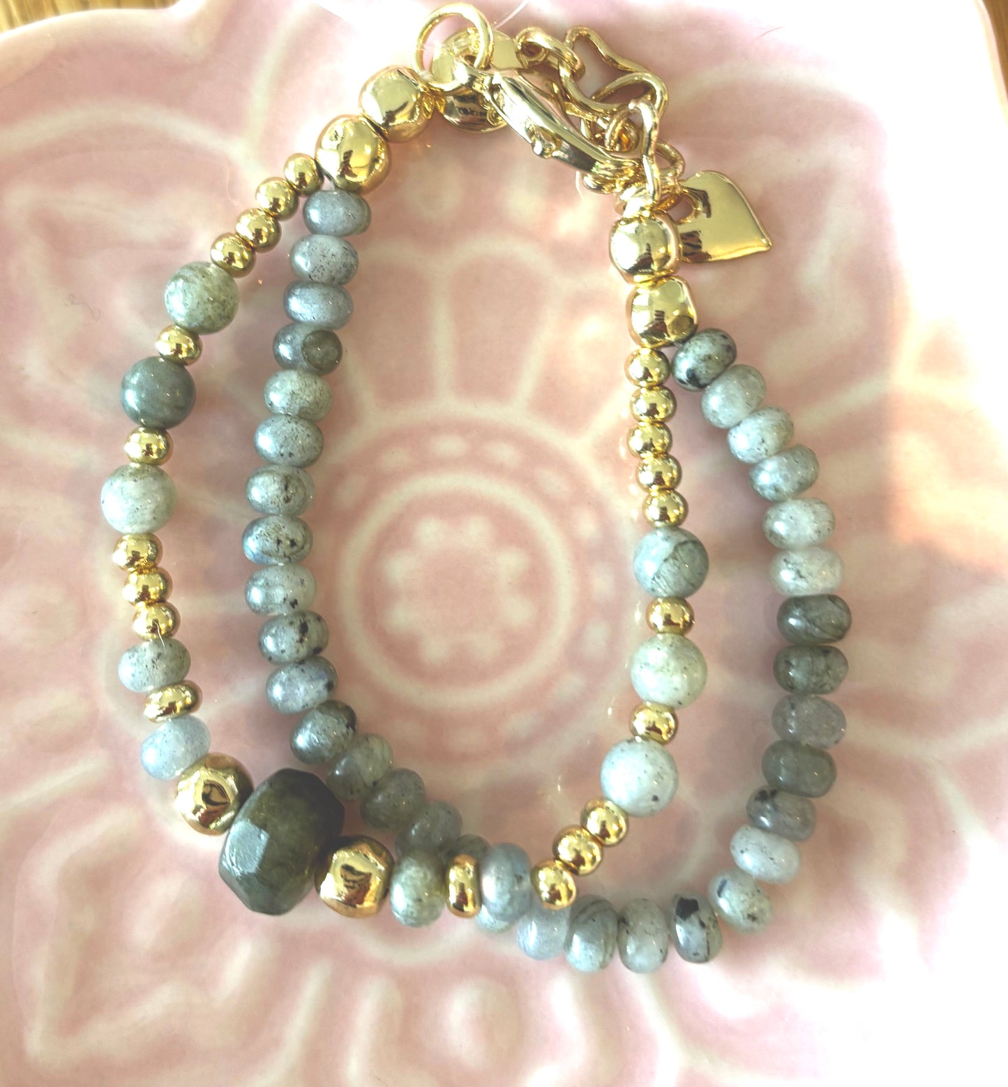 Lily 2 - 2 Strand Bracelet with Gold and Dark Mottled Green Beads