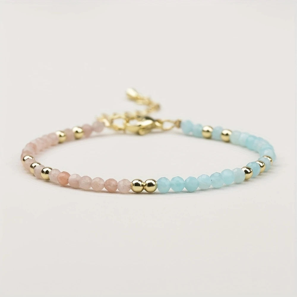 Spring 3 - Amazonite & Sunstone beaded bracelet with gold clasp