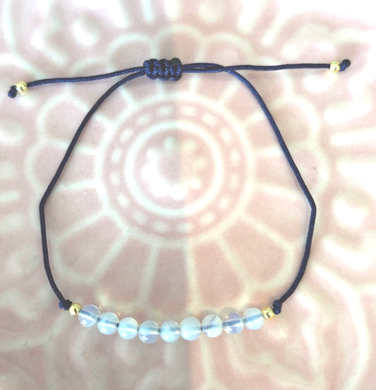 Krystal 4 - Moonstone crystal navy blue cord adjustable bracelet