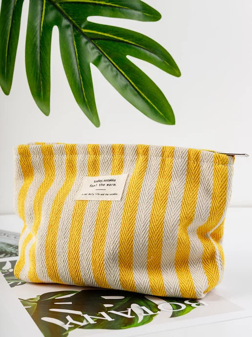 Women's Makeup Bag: Yellow & White Stripe