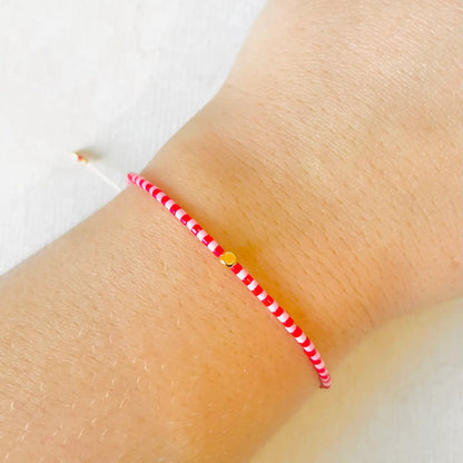 Chloe 3 - Myuki Bead Cherry Red, Pink and Small Gold Charm Beaded Bracelet