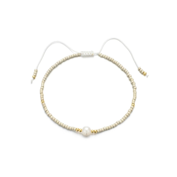 Pearl 3 - Silver Beaded Cord Bracelet with Gold and Pearl
