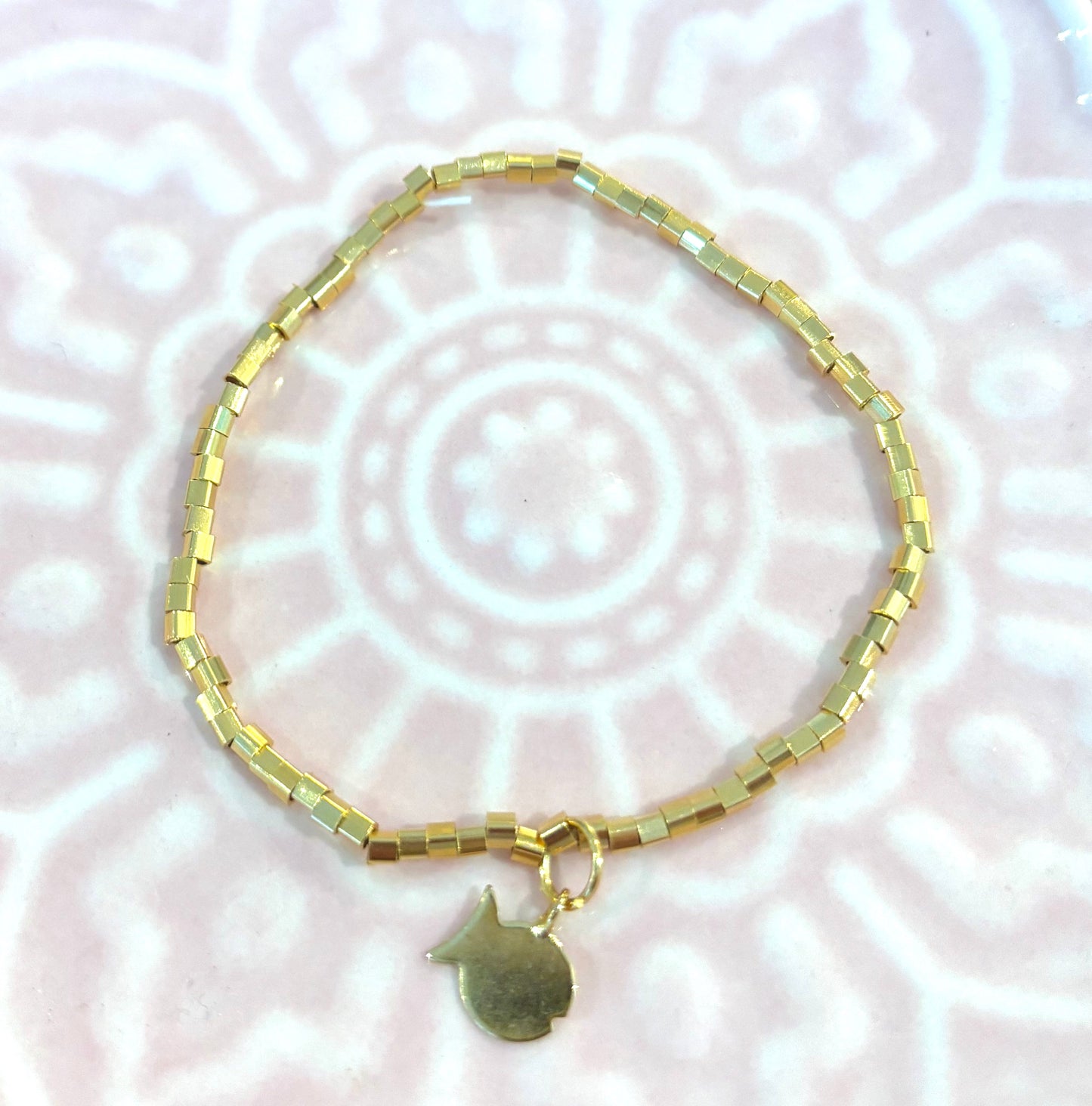 La Petite 4 - Gold Bead Bracelet with Gold Fish Charm - on elastic