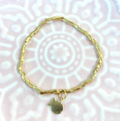 La Petite 4 - Gold Bead Bracelet with Gold Fish Charm - on elastic