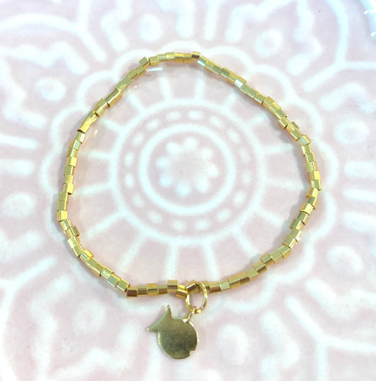La Petite 4 - Gold Bead Bracelet with Gold Fish Charm - on elastic