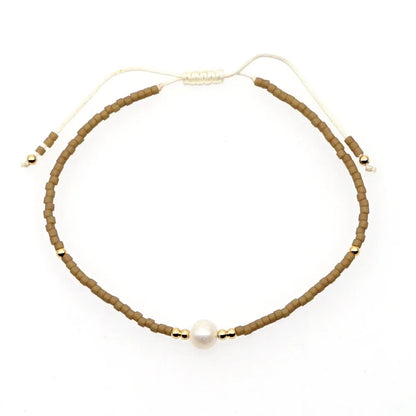 Pearl - Chocolate and Gold with Pearl beaded bracelet