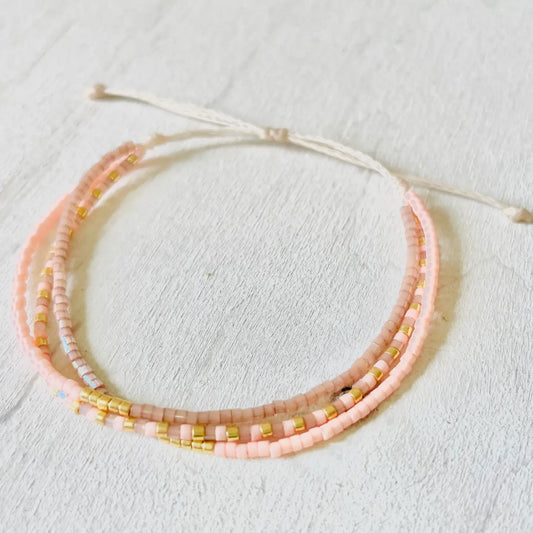 Chloe 2 - Myuki Bead Lilac, Pink and Gold - 3 Strands Adjustable Bracelet