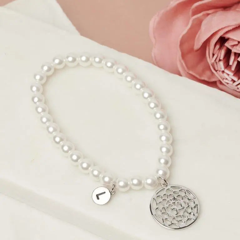 Lily 4 - Pearl and Silver Beaded Bracelet with Pendant