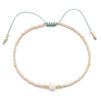 Pearl 4 - Blush Pink Beaded Rope Bracelet with gold and pearl