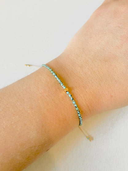 Chloe 10 - Miyuki Beads -  Mint Green and Gold Bead Charm - Adjustable Bracelet
