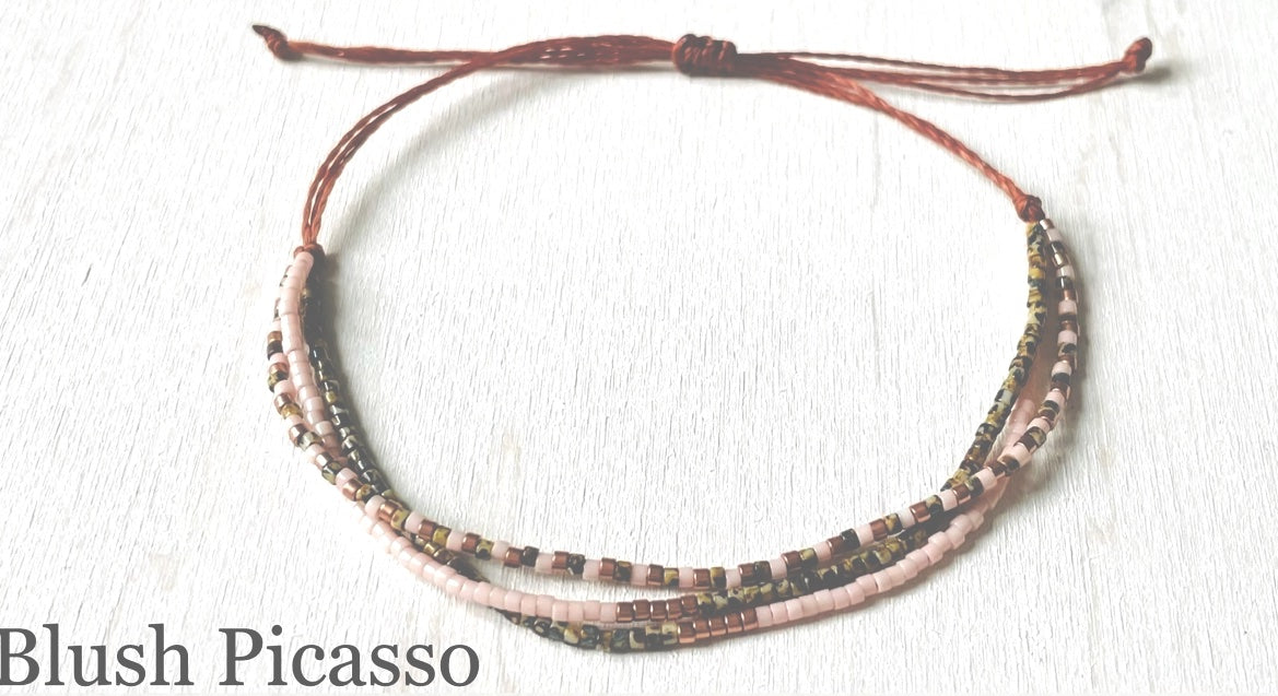Chloe 5 - Myuki Beads Pink, Rose Gold and Mocha - 3 Strands Adjustable Bracelet