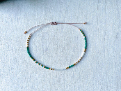 Chloe 8 - Miyuki Bead Aqua Green, Silver and Gold - Adjustable Bracelet