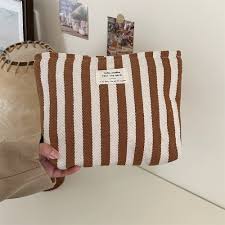 Women's Makeup Bag: Brown & Cream Stripe