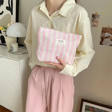 Women's Makeup Bag: Pink & White Stripe
