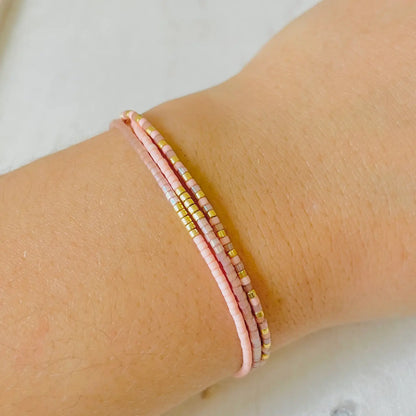 Chloe 2 - Myuki Bead Lilac, Pink and Gold - 3 Strands Adjustable Bracelet