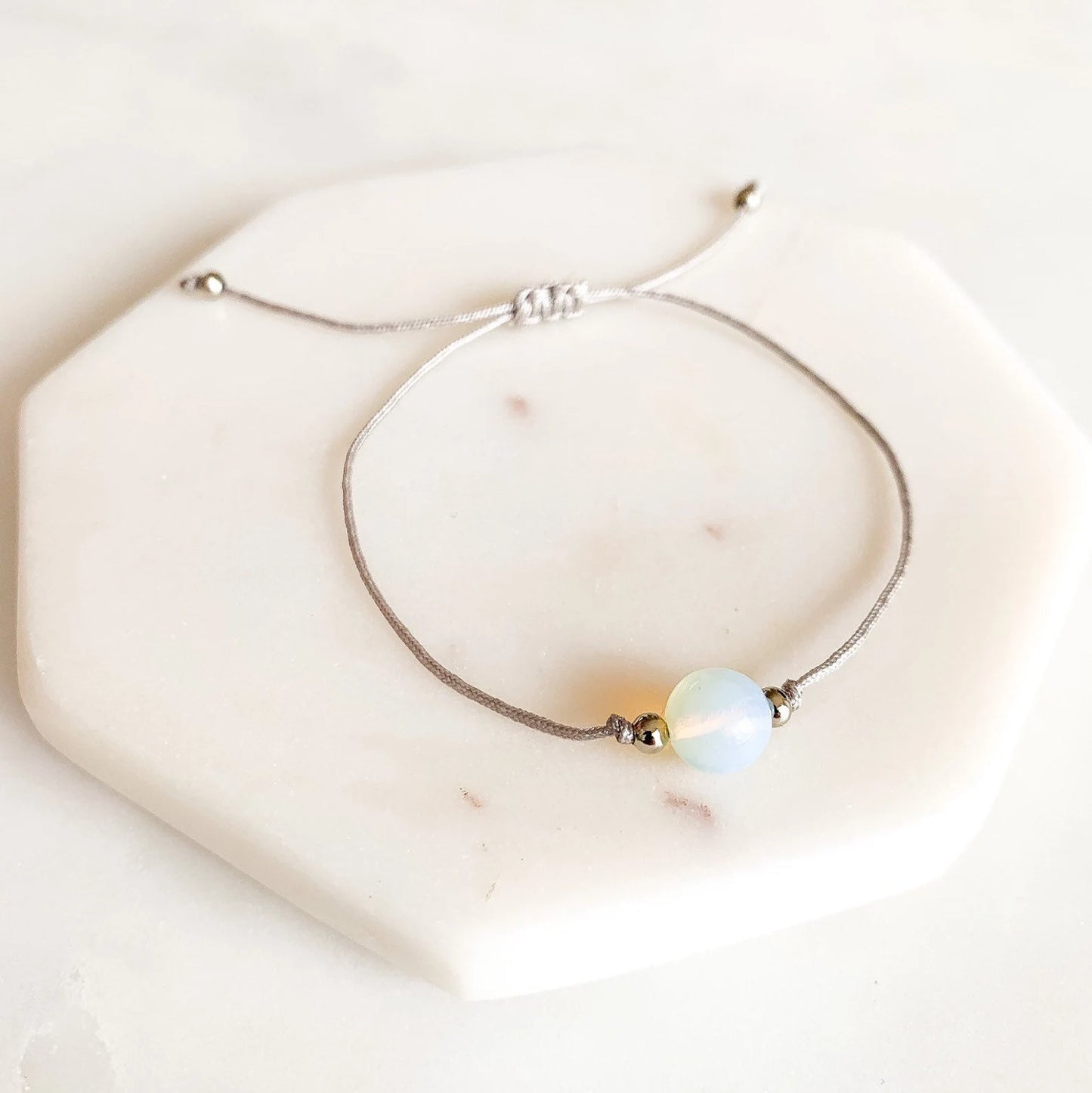 Krystal 2 - Moonstone crystal knotted bracelet on silver adjustable cord