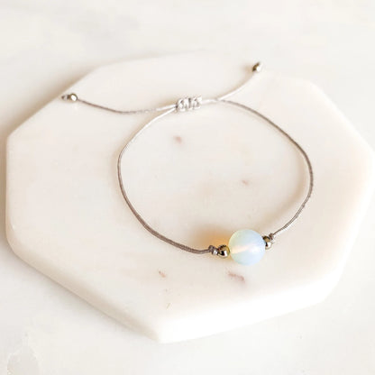 Krystal 2 - Moonstone crystal knotted bracelet on silver adjustable cord