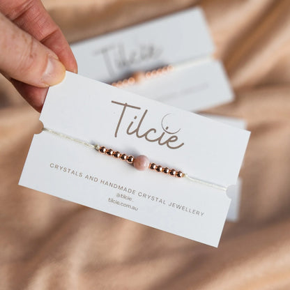 Krystal 3 - Pink Opal Crystal Bracelet with rose gold style beads and adjustable white cord