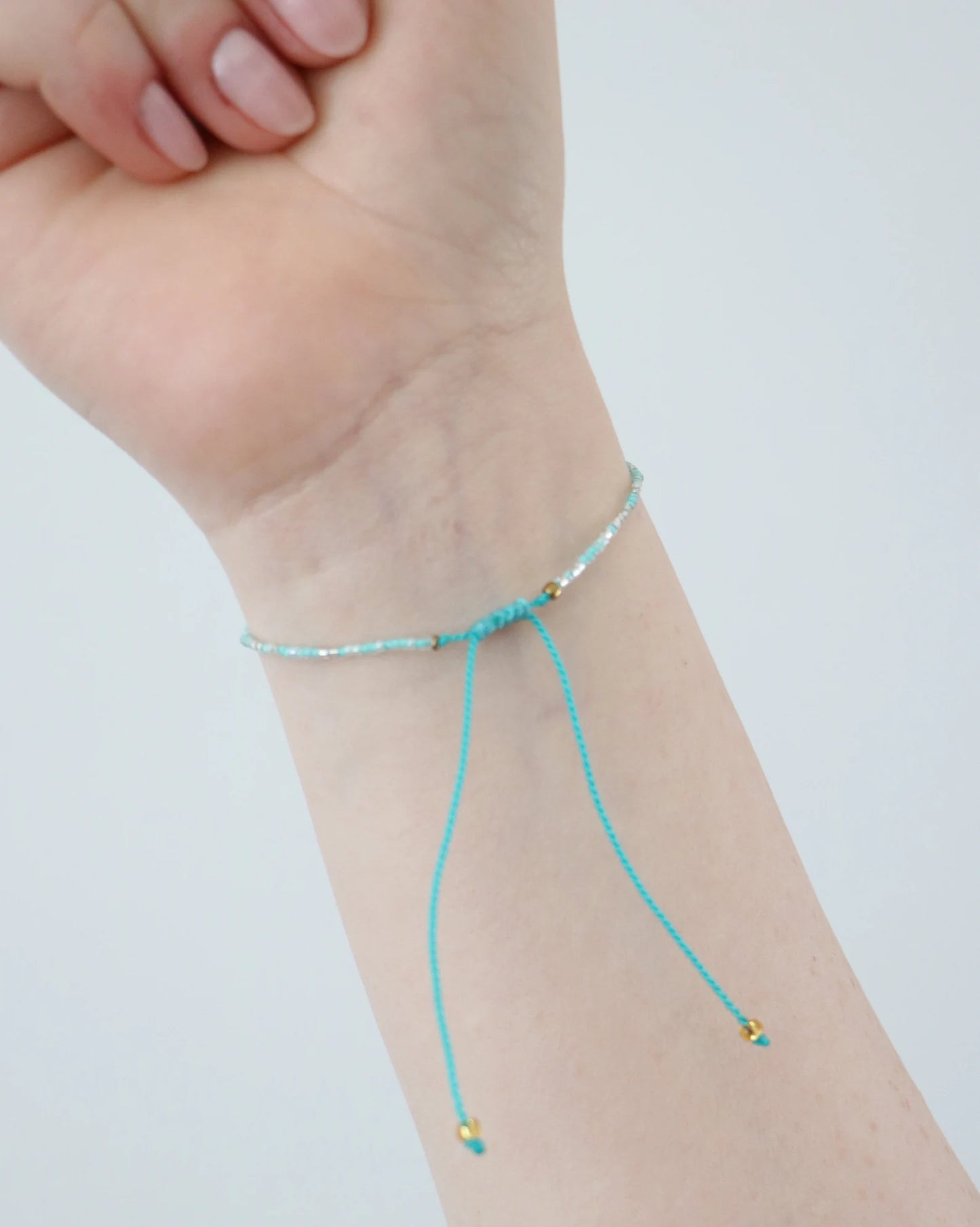 The Simple Collection - Flat Pearl & Turquoise Beaded Bracelet with adjustable cord