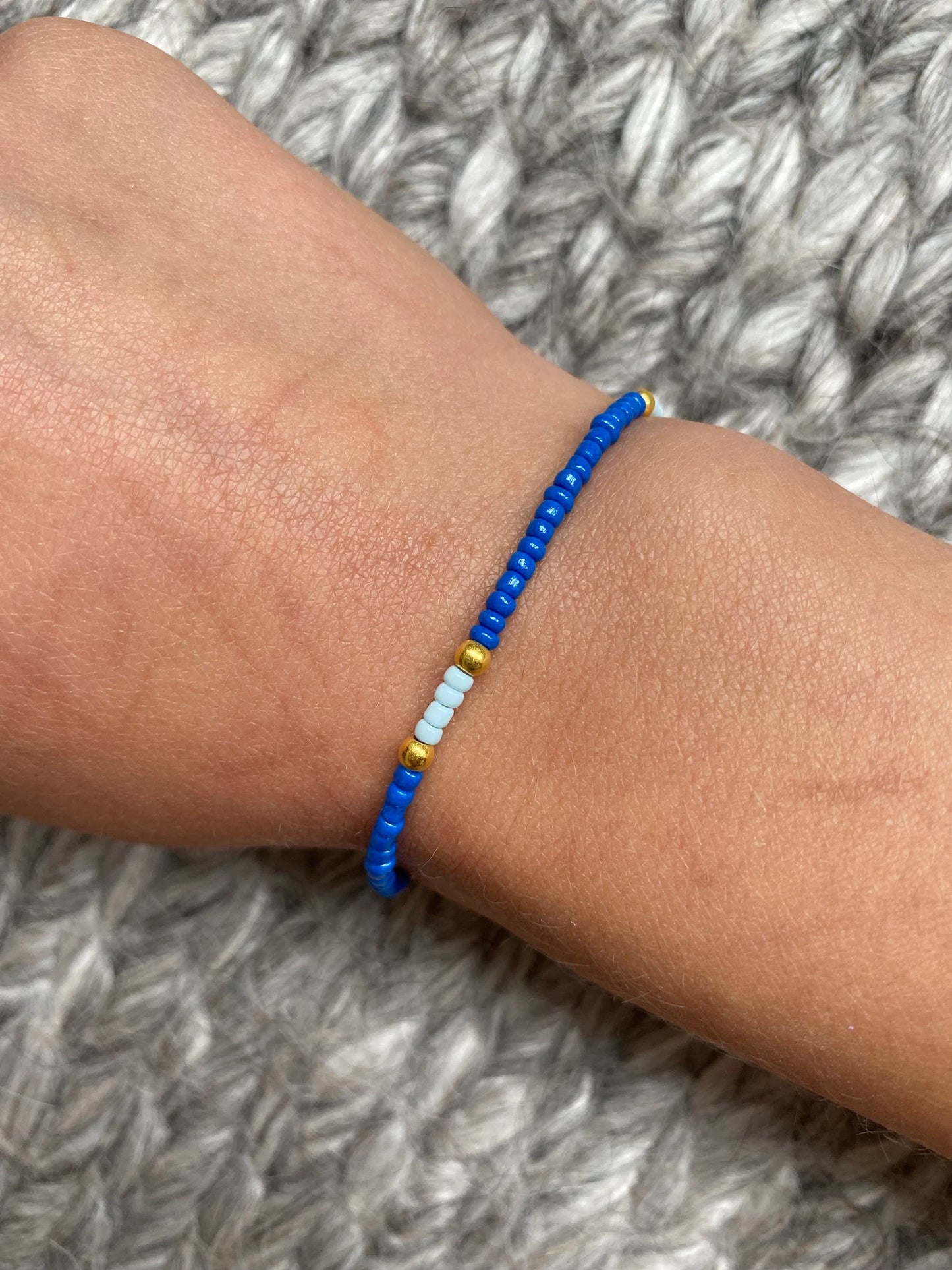 Storm - Seed Bead Bracelet on elastic - royal blue, light blue & gold