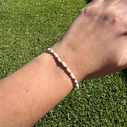 Sweetheart - White, Pink and Gold Beaded Bracelet on Elastic