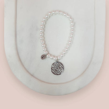 Lily 4 - Pearl and Silver Beaded Bracelet with Pendant