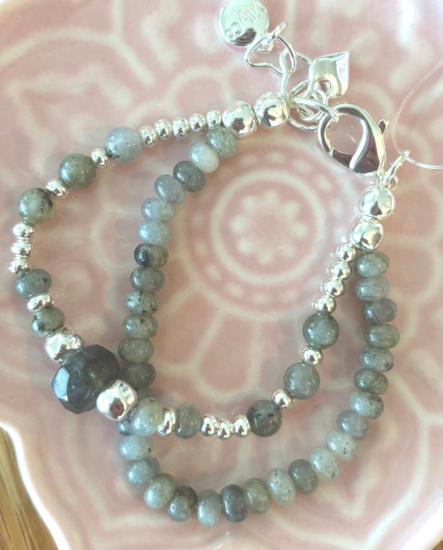 Lily 3 - 2 Strand Bracelet with Silver and Dark Mottled Green Beads