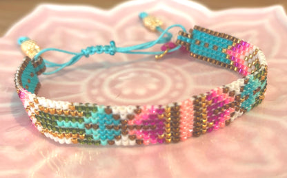 La Petite 3 - Braided Bracelet Bright Multi-Coloured Miyuki beads with adjustable cord