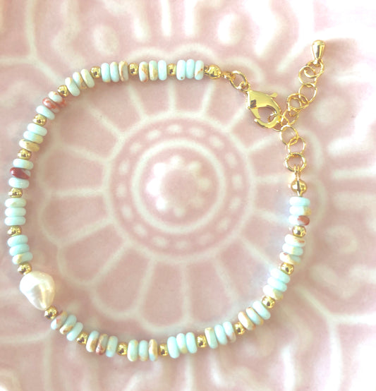 Spring 4 - Multicolour Natural Stone And Freshwater Pearl Bracelet, 18k Gold Plated