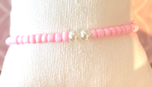 Kindness - Pink Seed Beads with 2 Pearls - on elastic
