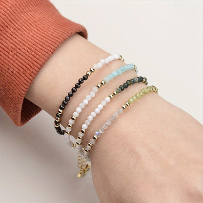 Spring 2 - Aquamarine & Moonstone beaded bracelet with gold clasp