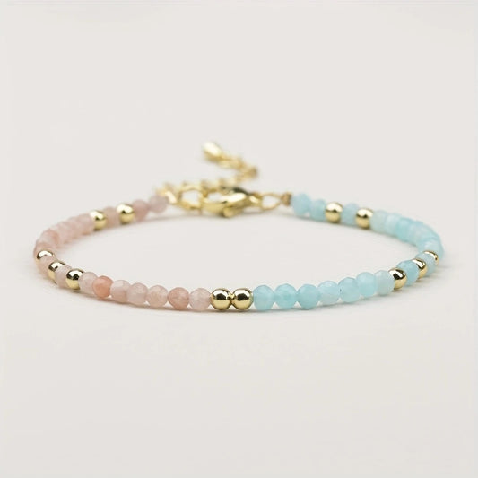Spring 3 - Amazonite & Sunstone beaded bracelet with gold clasp
