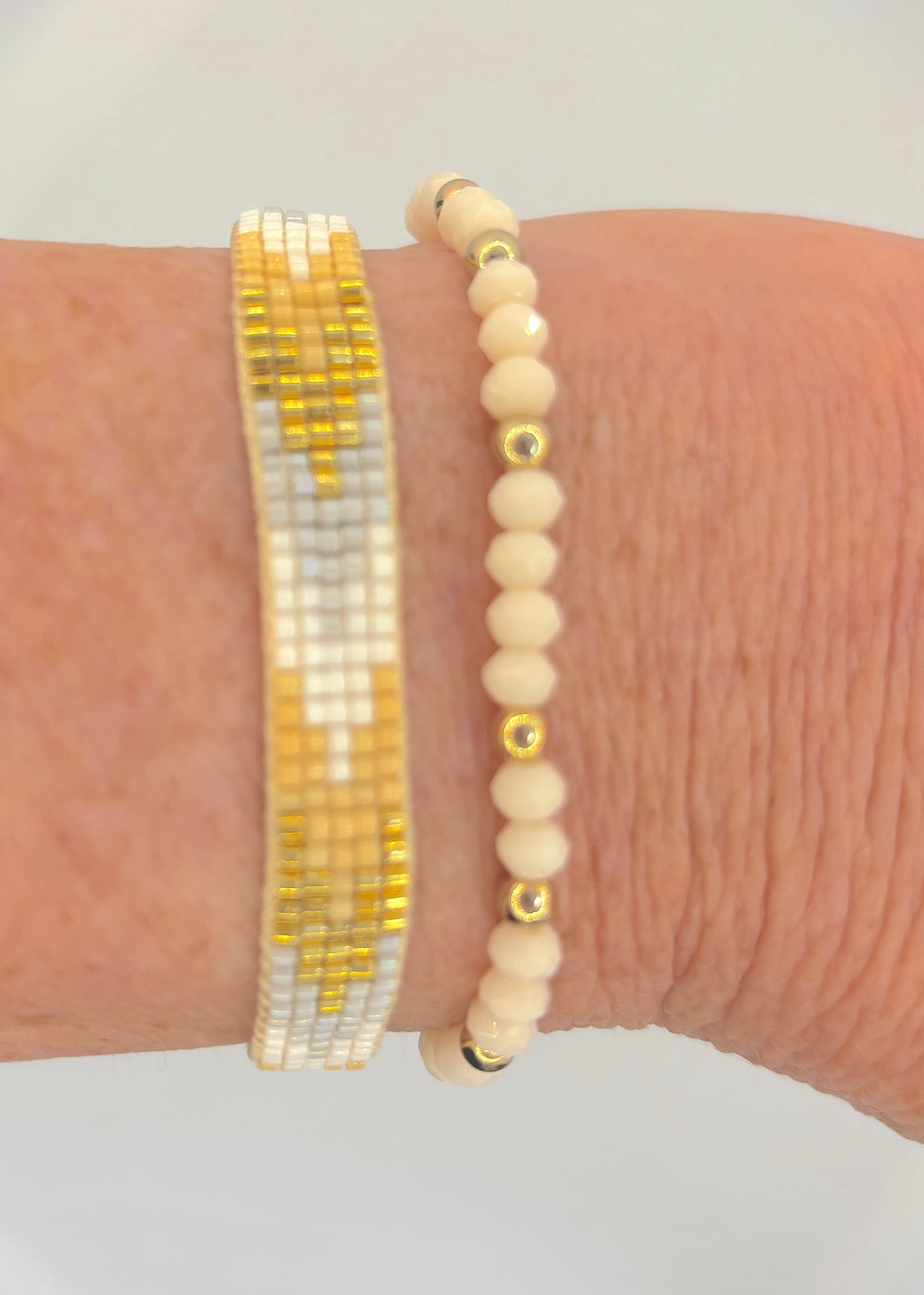Bohemian Crystal Beaded Bracelets - Golden and Blush Pink Crystal Delight!