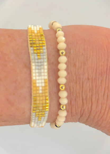 Bohemian Crystal Beaded Bracelets - Golden and Blush Pink Crystal Delight!