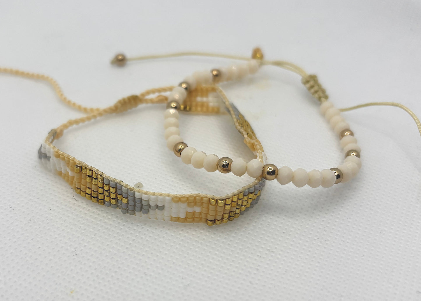 Bohemian Crystal Beaded Bracelets - Golden and Blush Pink Crystal Delight!