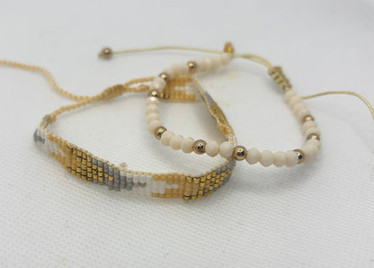 Bohemian Crystal Beaded Bracelets - Golden and Blush Pink Crystal Delight!