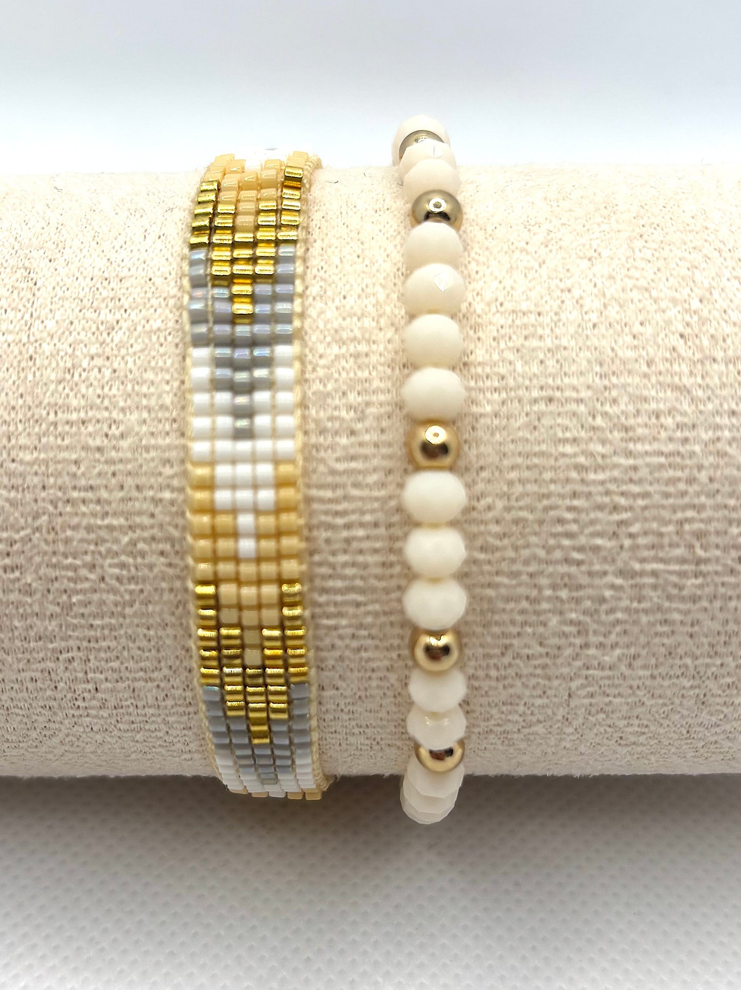 Bohemian Crystal Beaded Bracelets - Golden and Blush Pink Crystal Delight!