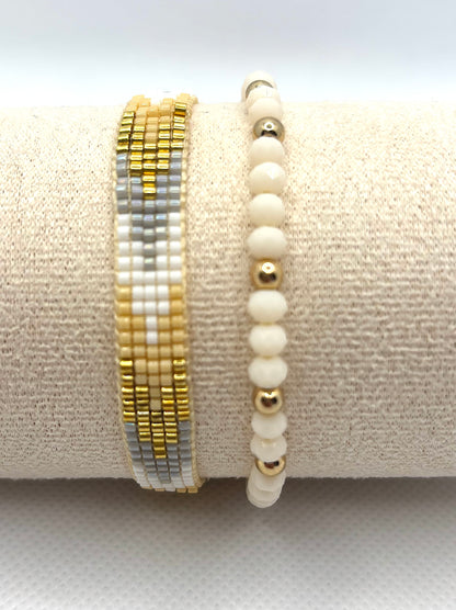 Bohemian Crystal Beaded Bracelets - Golden and Blush Pink Crystal Delight!