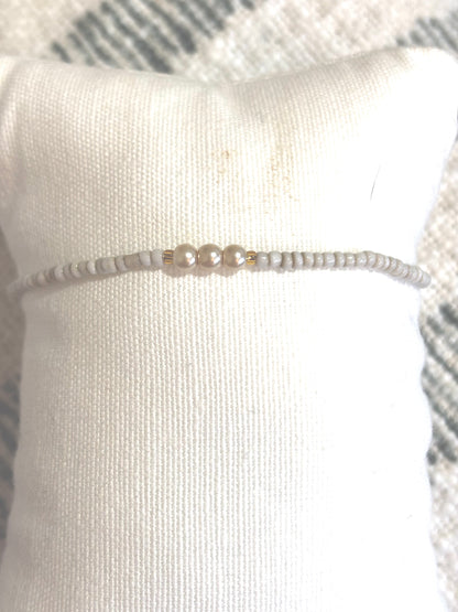 The Simple Collection - Pearl & Silvery/Grey Beads on Light Grey adjustable cord