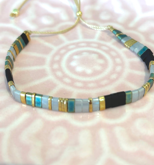 Zoe - Silver, Gold & Black Tila Beaded Rope Bracelet